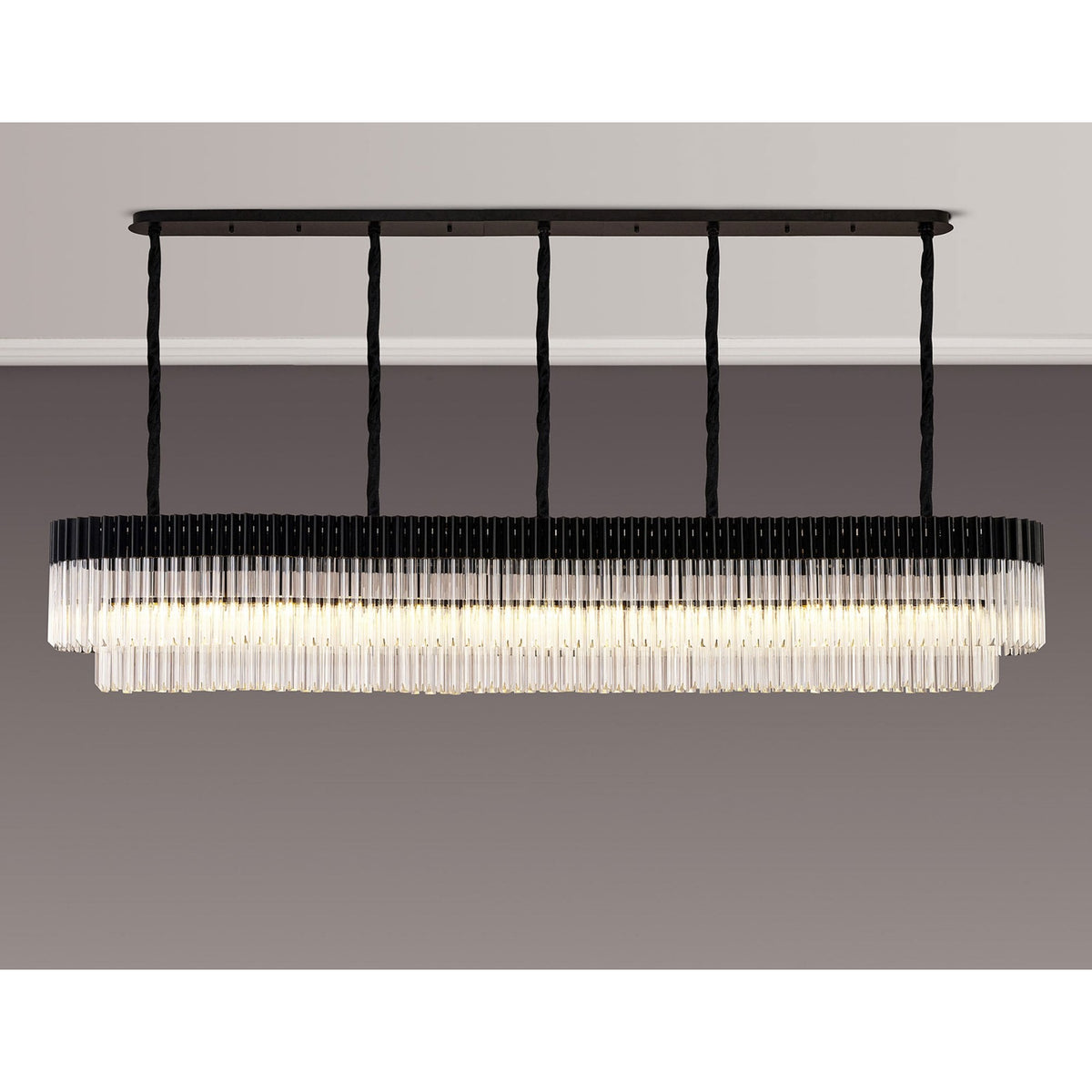 Kentisbeare 2500mm Linear Chandelier in Matt Black & Clear Glass