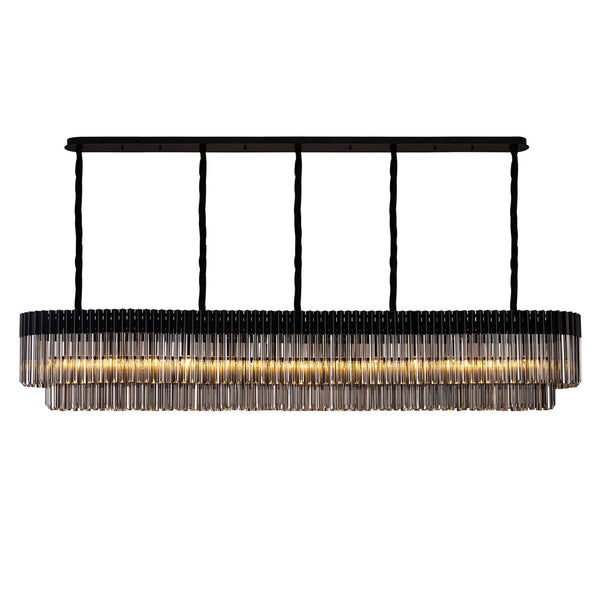 Kentisbeare 2500mm Linear Chandelier in Matt Black & Smoked Glass