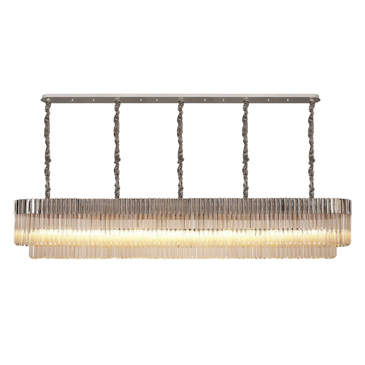 Kentisbeare 2500mm Linear Chandelier in Polished Nickel & Cognac Glass