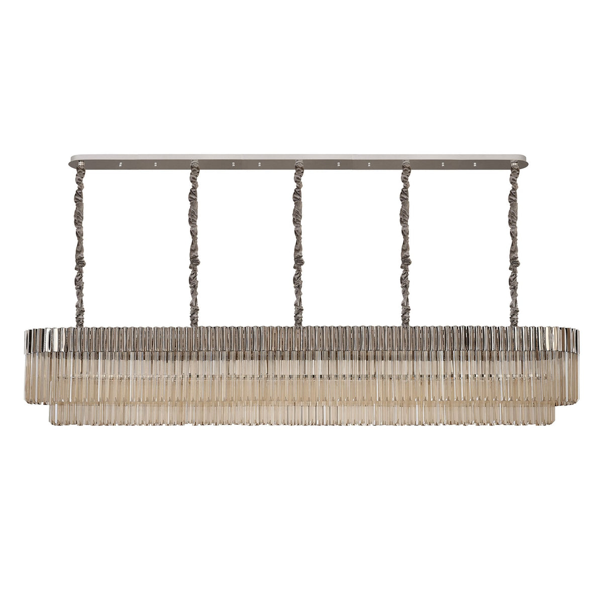 Kentisbeare 2500mm Linear Chandelier in Polished Nickel & Cognac Glass