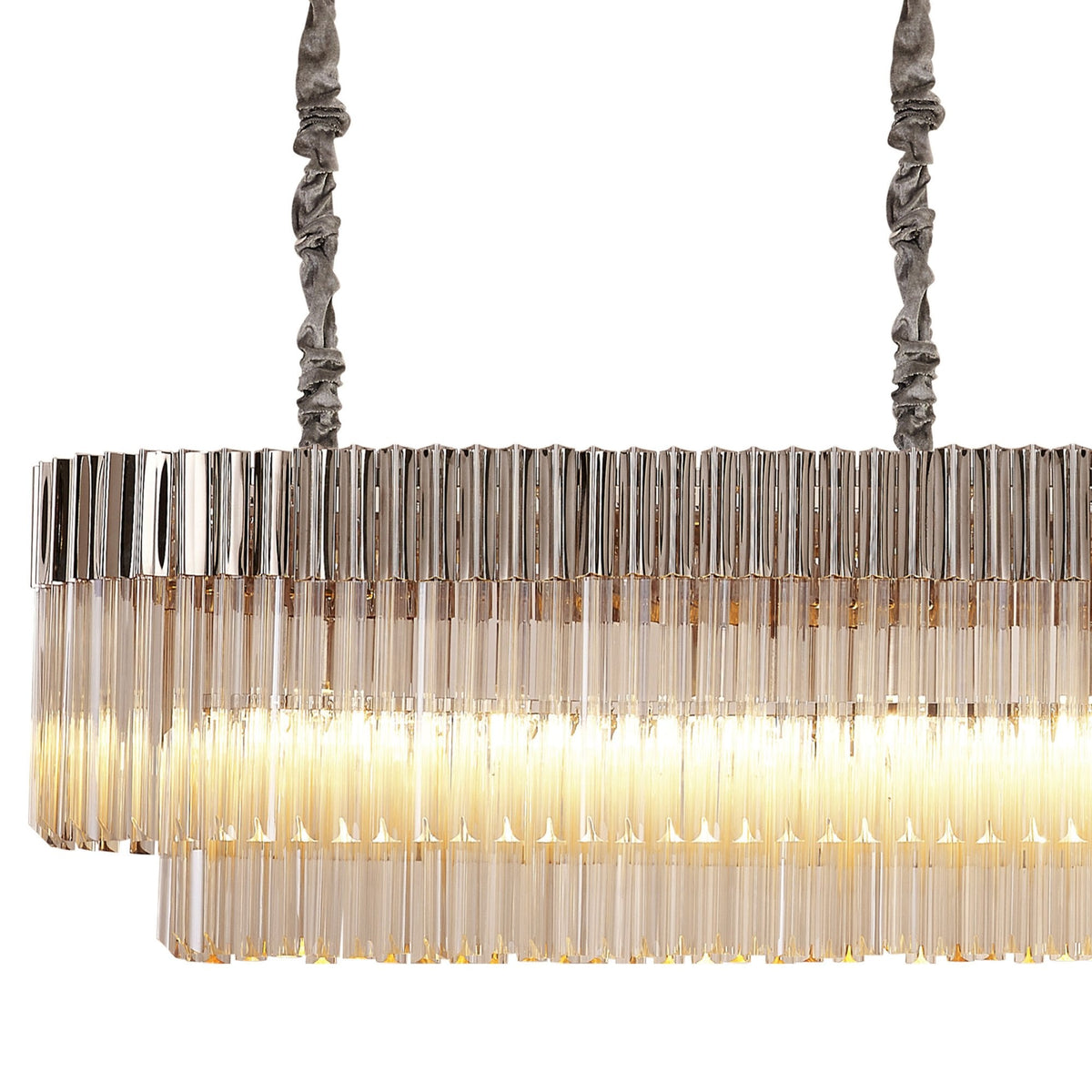 Kentisbeare 2500mm Linear Chandelier in Polished Nickel & Cognac Glass