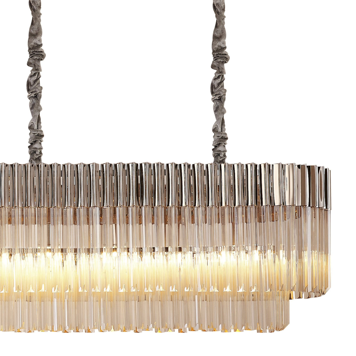 Kentisbeare 2500mm Linear Chandelier in Polished Nickel & Cognac Glass