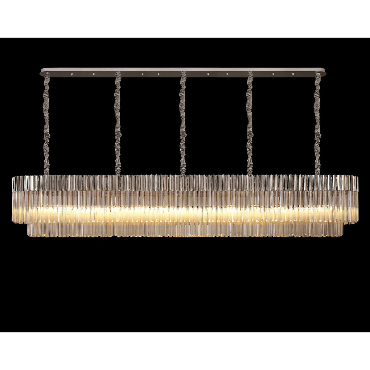 Kentisbeare 2500mm Linear Chandelier in Polished Nickel & Cognac Glass