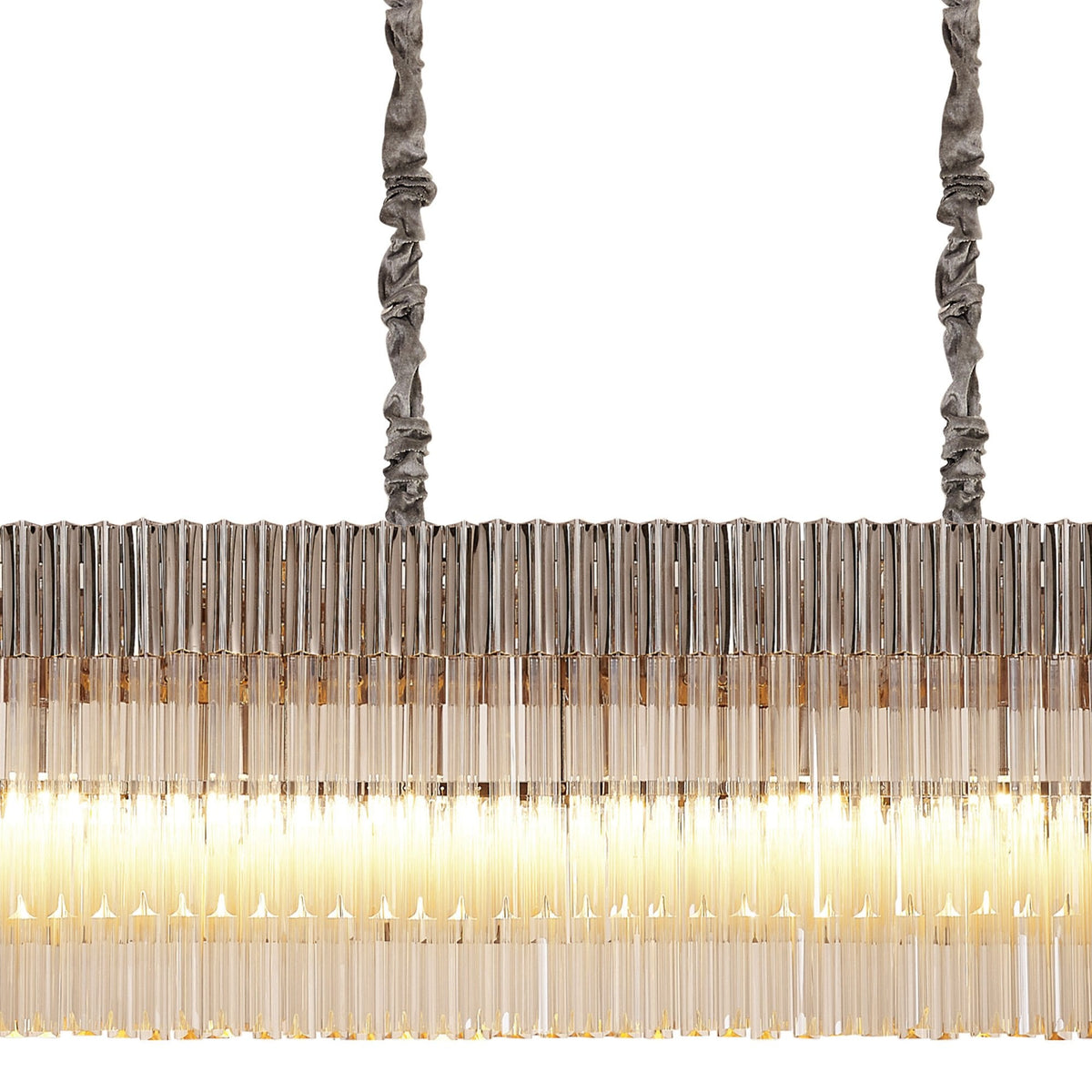 Kentisbeare 2500mm Linear Chandelier in Polished Nickel & Cognac Glass