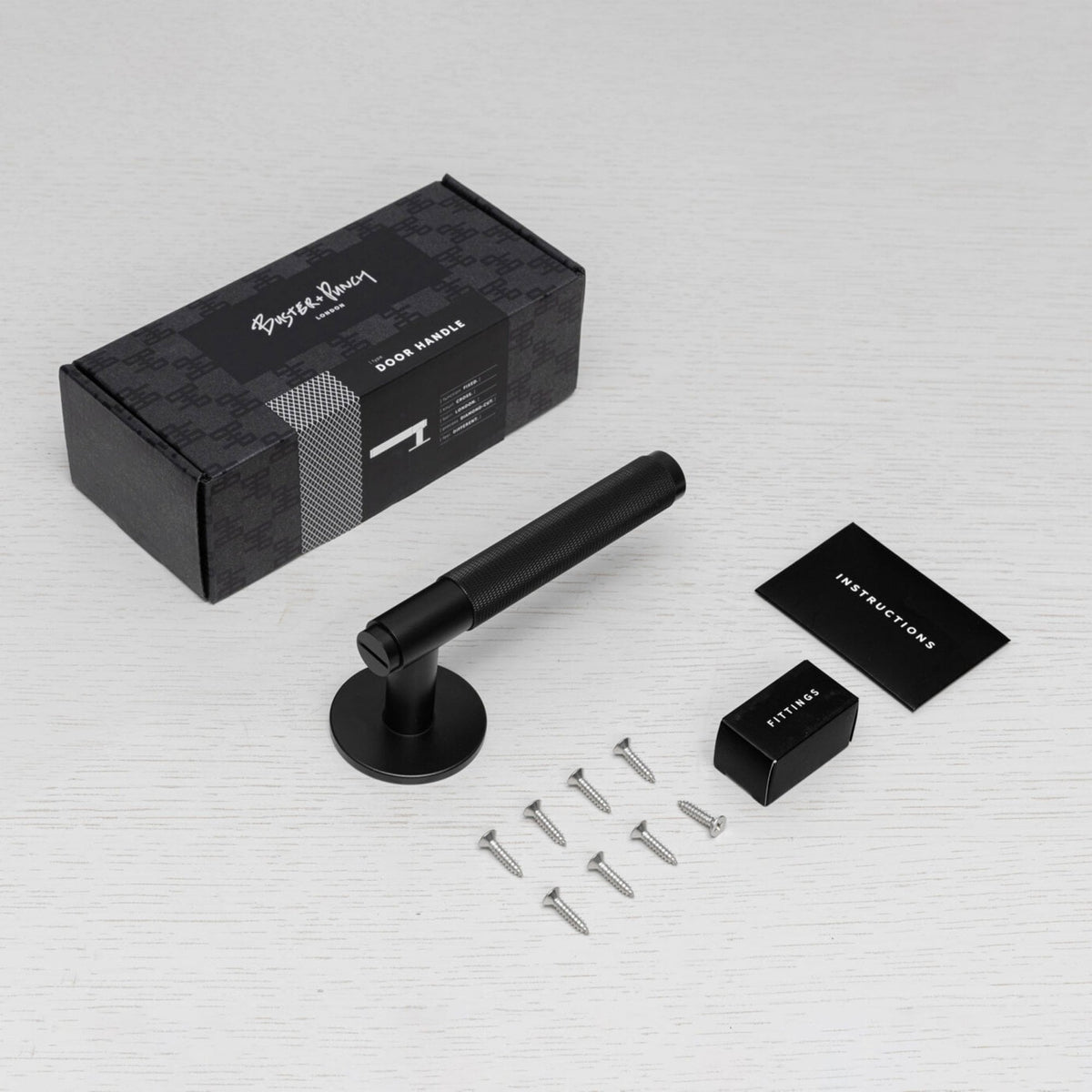 Cross Cut Knurled Single Fixed Door Handle In Black