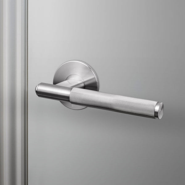 Linear Knurled Single Fixed Door Handle In Steel