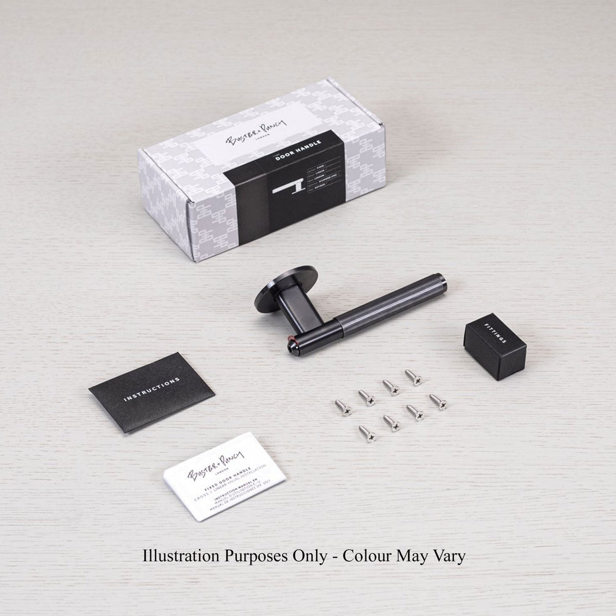 Linear Knurled Single Fixed Door Handle In Steel