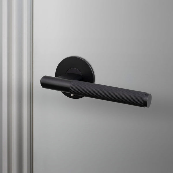 Linear Knurled Single Fixed Door Handle In Welders Black