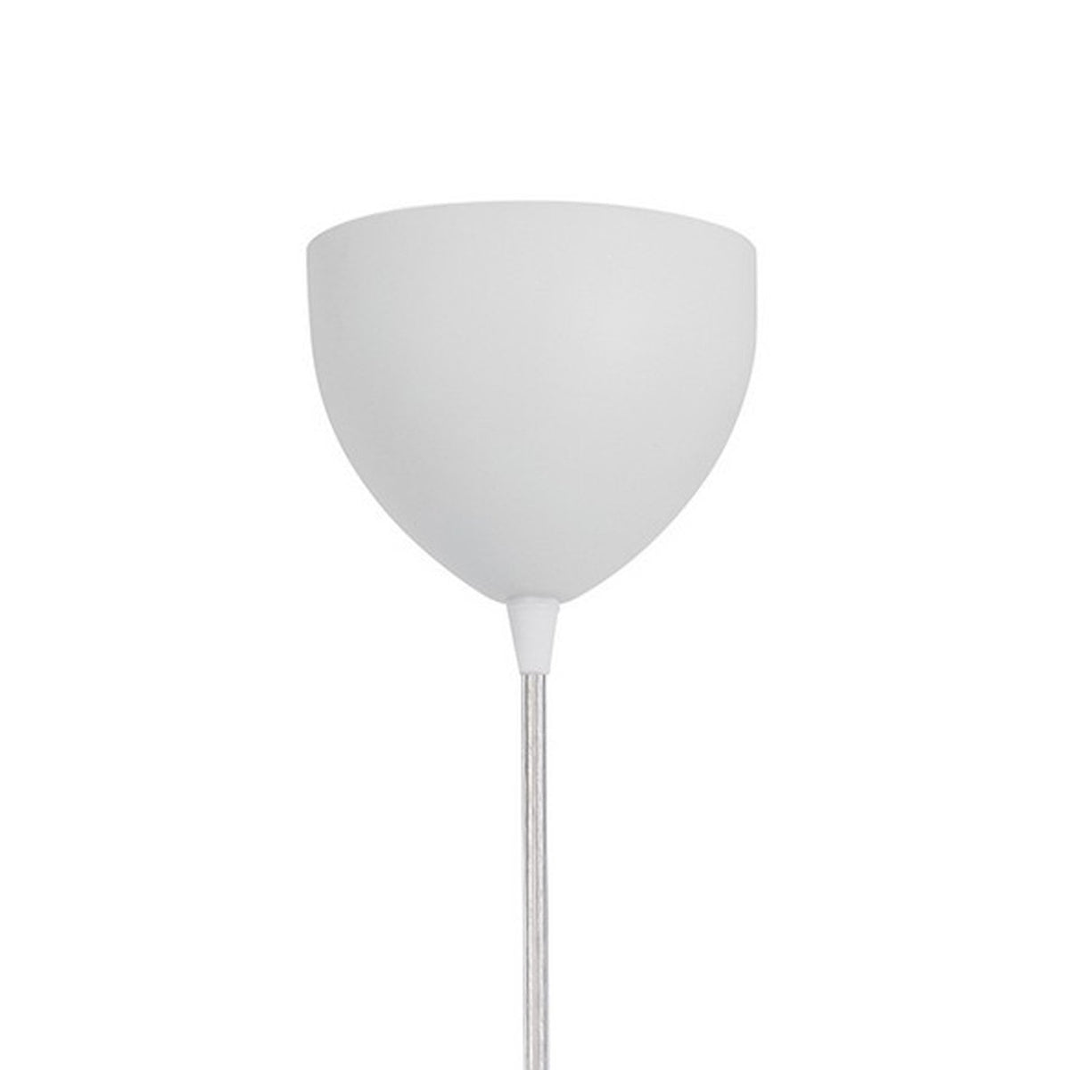 A close-up of the white ceiling rose and part of the cable for a pendant light.