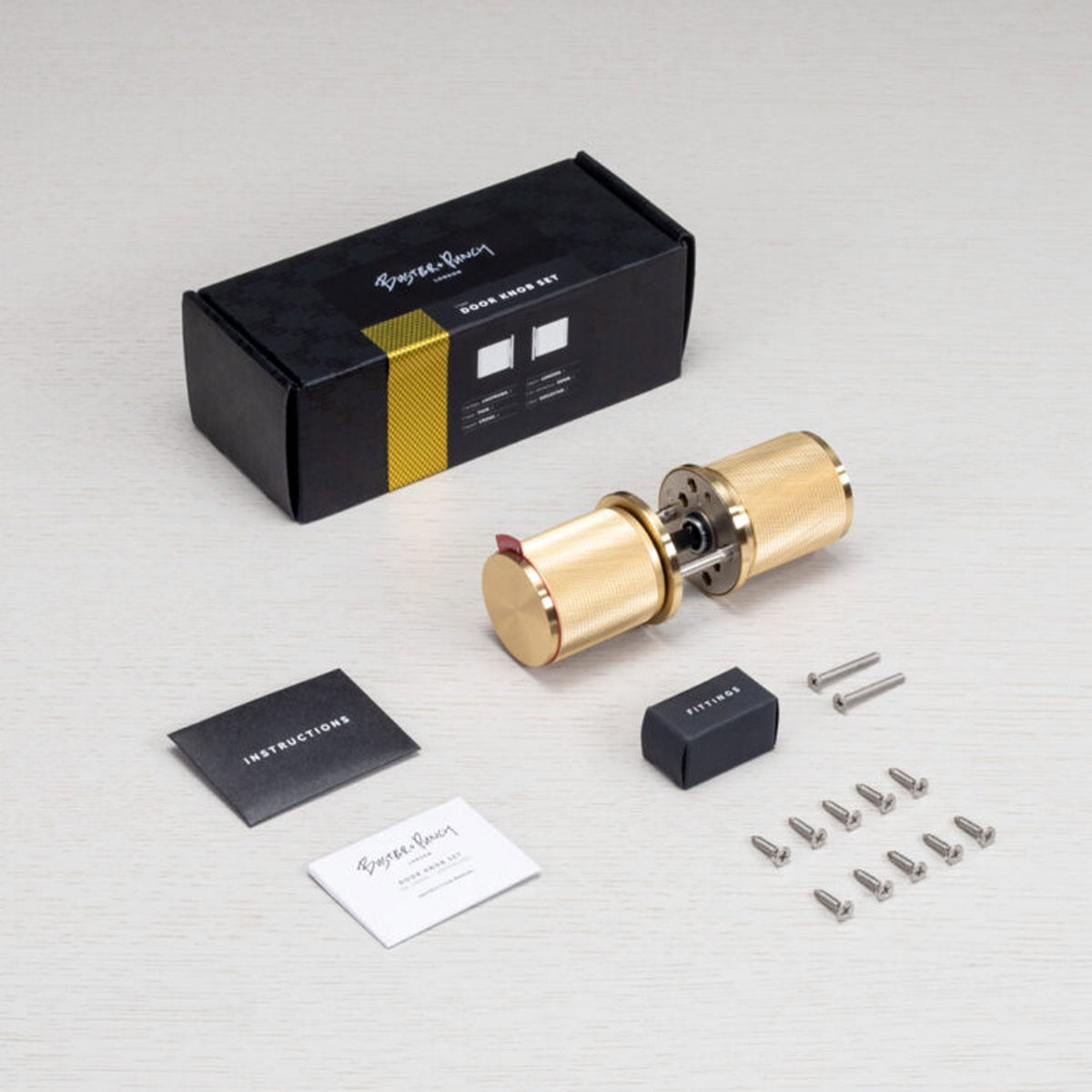 Cross Cut Knurled Door Knob Set In Brass