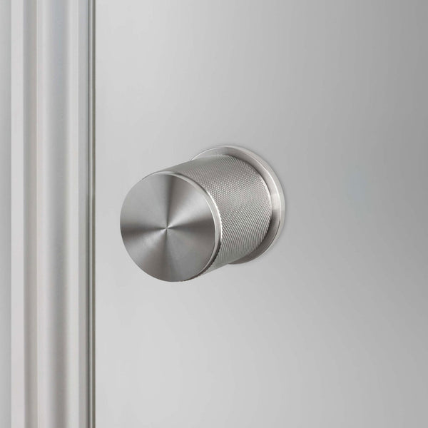 Cross Cut Knurled Door Knob Set In Steel