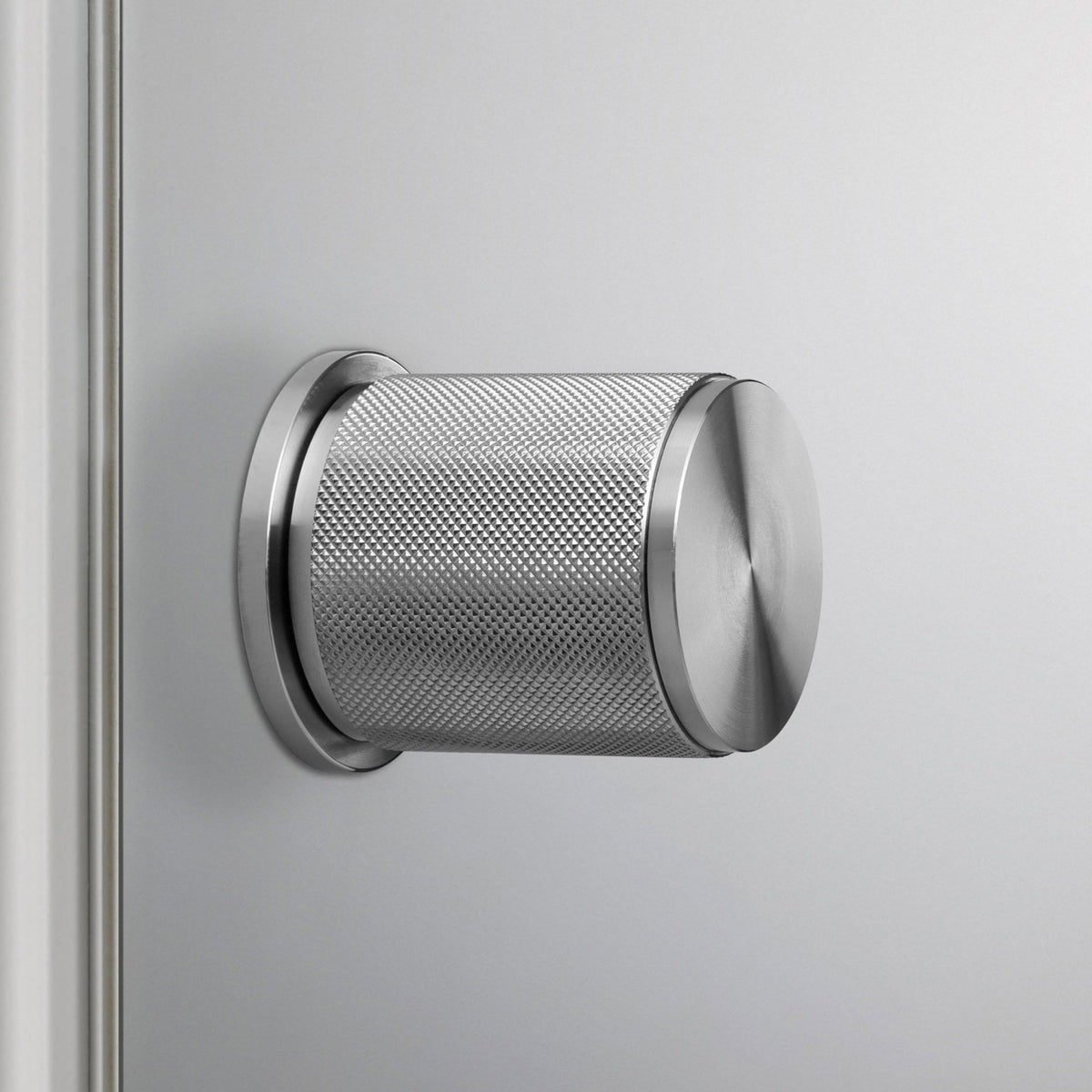 Cross Cut Knurled Door Knob Set In Steel