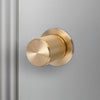 Linear Knurled Door Knob Set In Brass