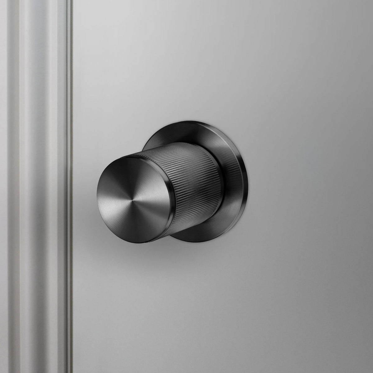 Linear Knurled Door Knob Set In Gun Metal Grey
