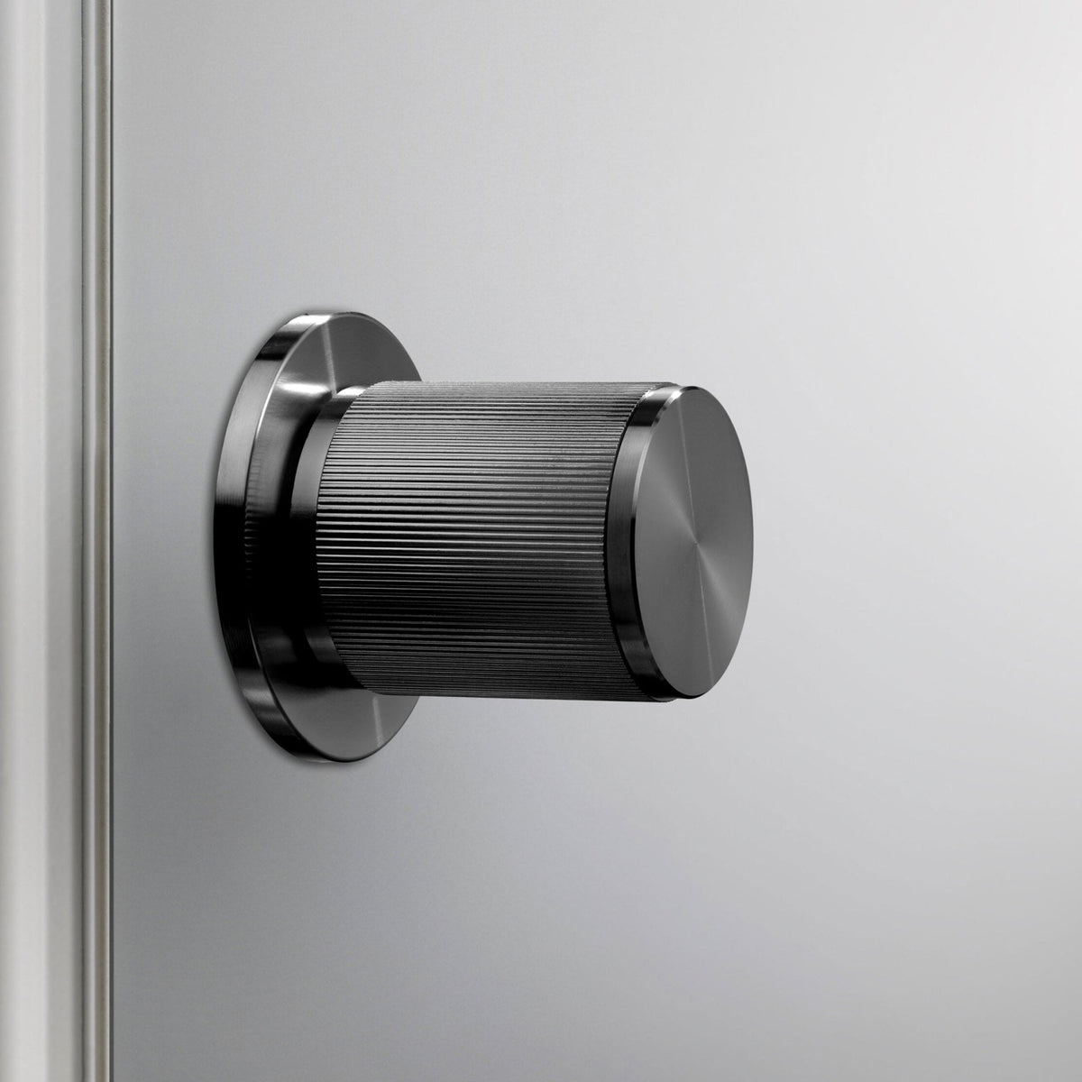Linear Knurled Door Knob Set In Gun Metal Grey