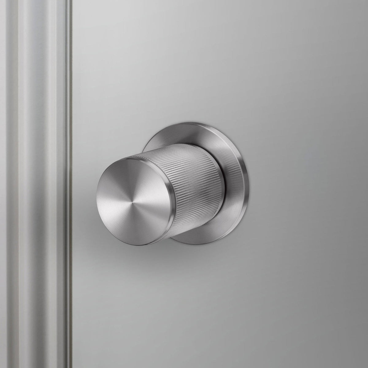 Linear Knurled Door Knob Set In Steel