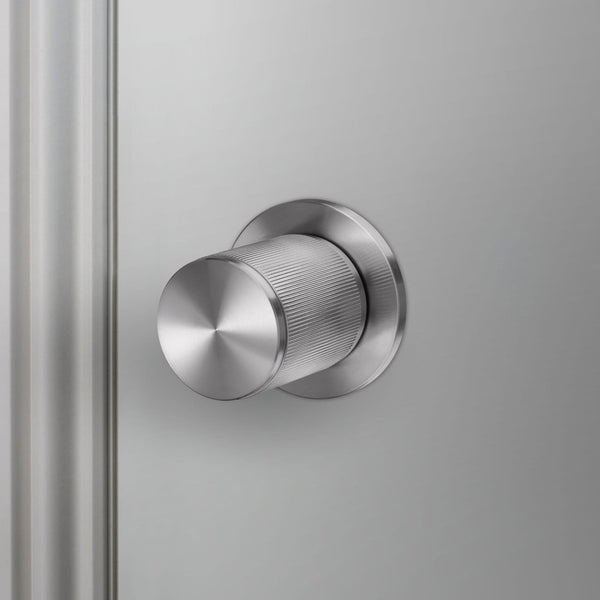 Linear Knurled Door Knob Set In Steel