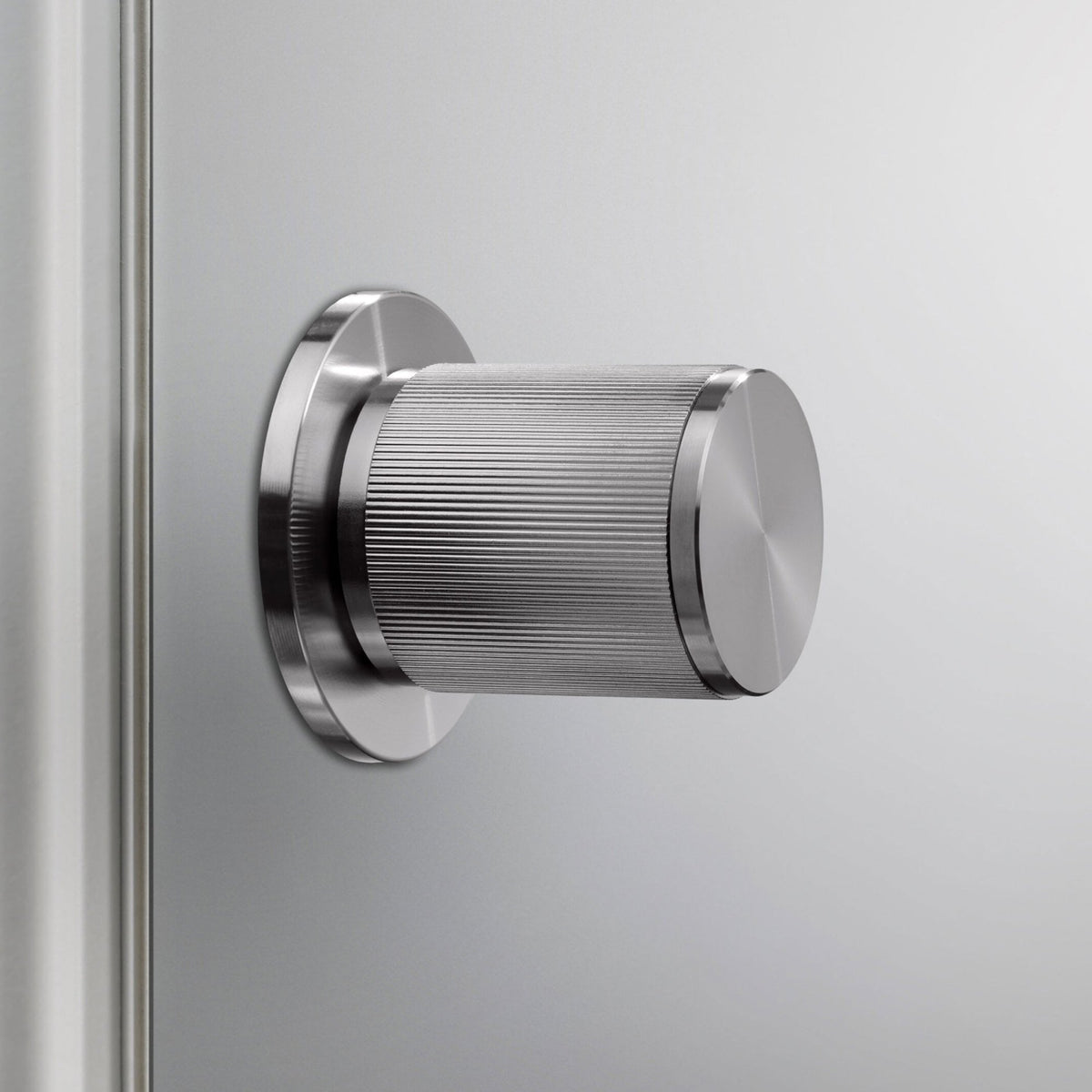 Linear Knurled Door Knob Set In Steel