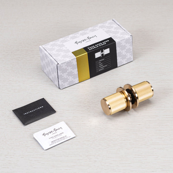 Linear Knurled Fixed Double Sided Door Knob In Brass