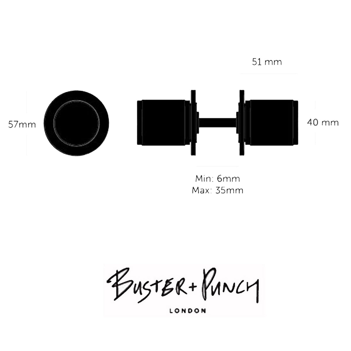 Linear Knurled Fixed Double Sided Door Knob In Welders Black