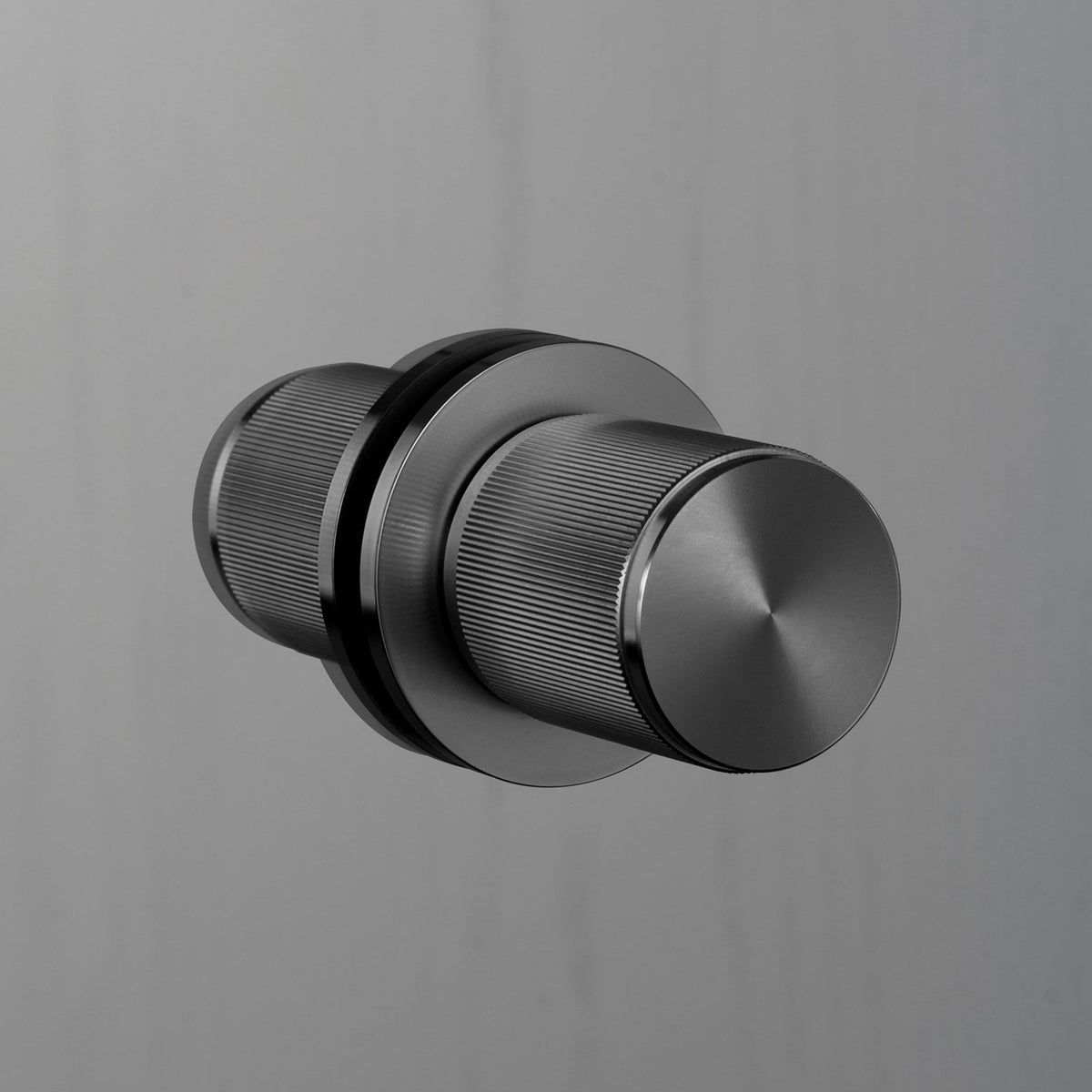 Linear Knurled Fixed Double Sided Door Knob In Gun Metal Grey