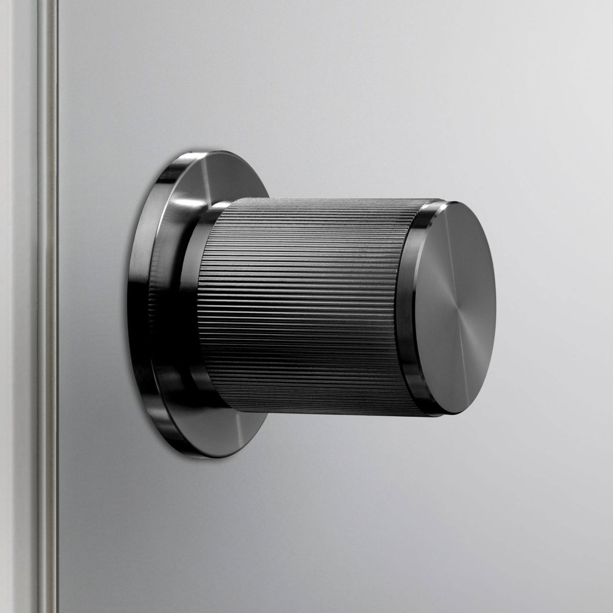 Linear Knurled Fixed Double Sided Door Knob In Gun Metal Grey