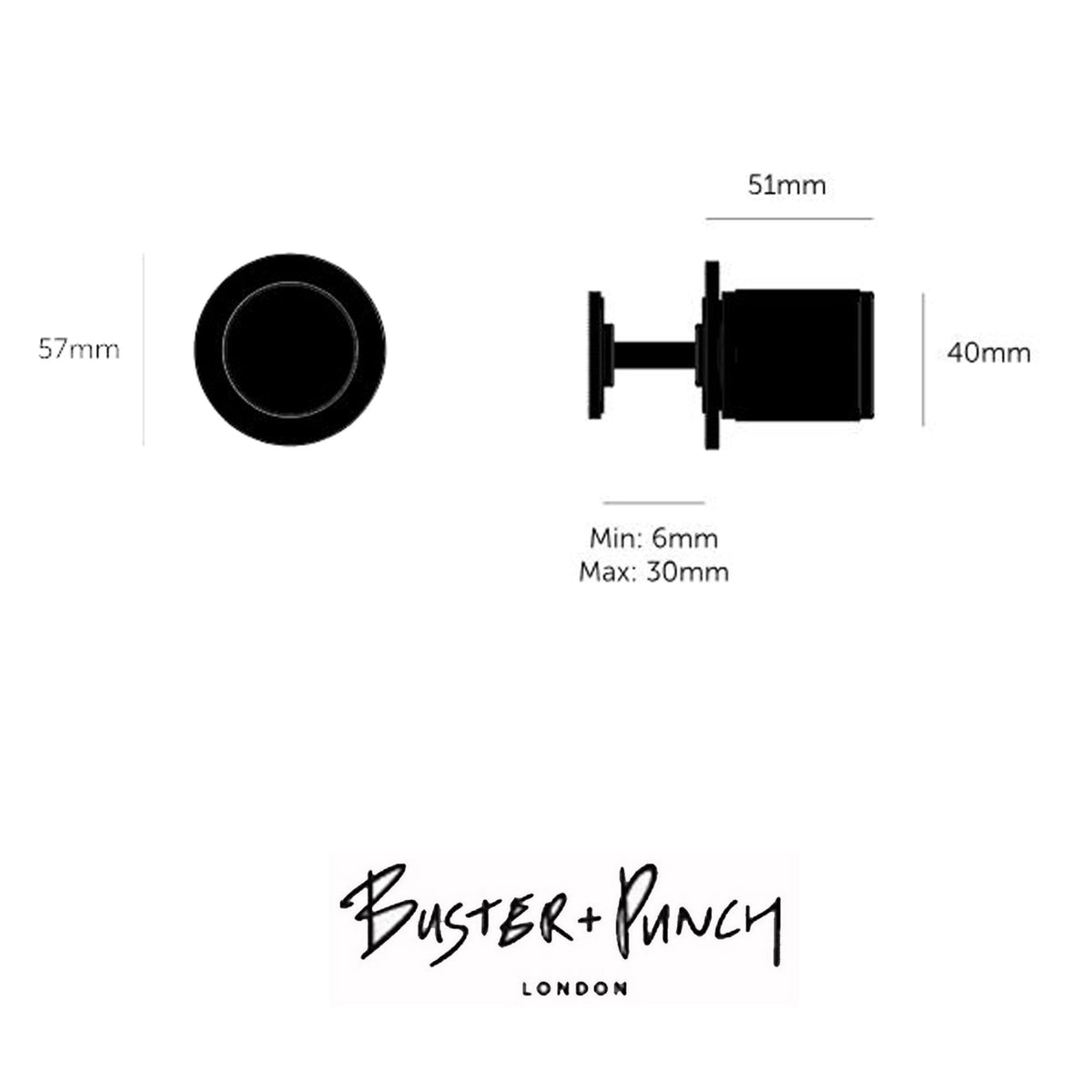 A diagram showing the dimensions of the Buster + Punch door stop.