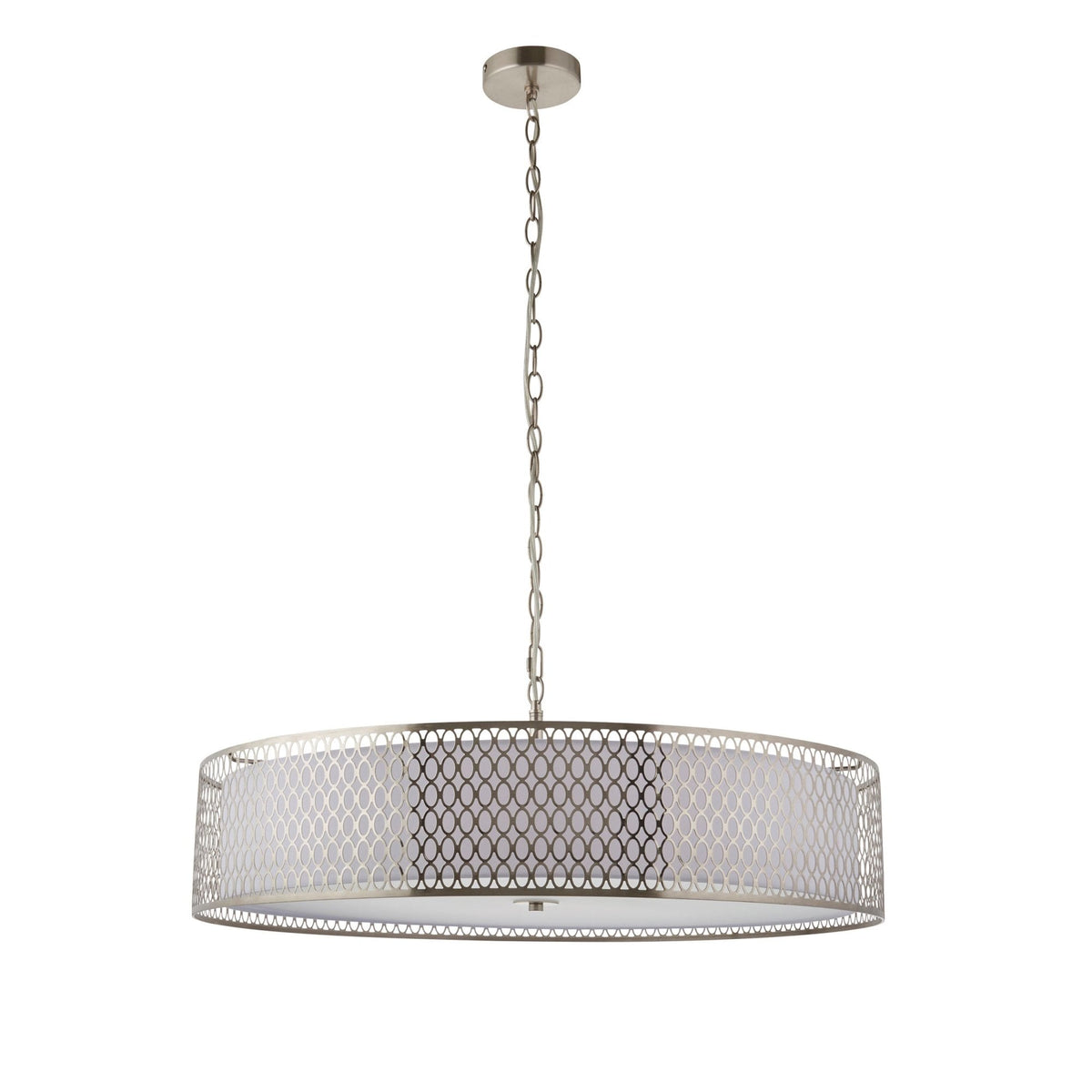 Cordero 5lt Grand Pendant in Satin Nickel with White Inner Shade