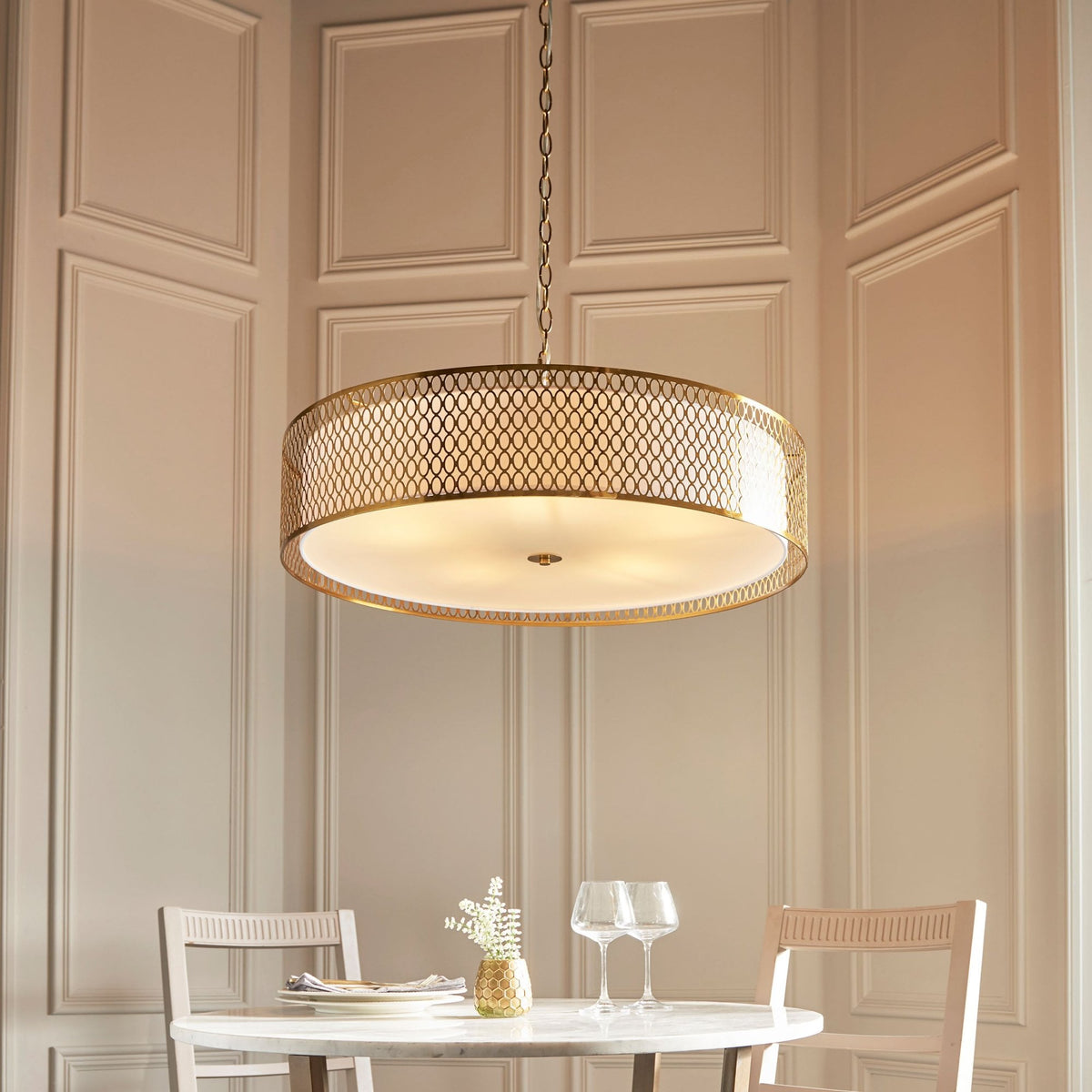 Cordero 5lt Grand Pendant in Gold with White Inner Shade