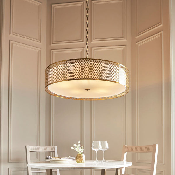 Cordero 5lt Grand Pendant in Gold with White Inner Shade