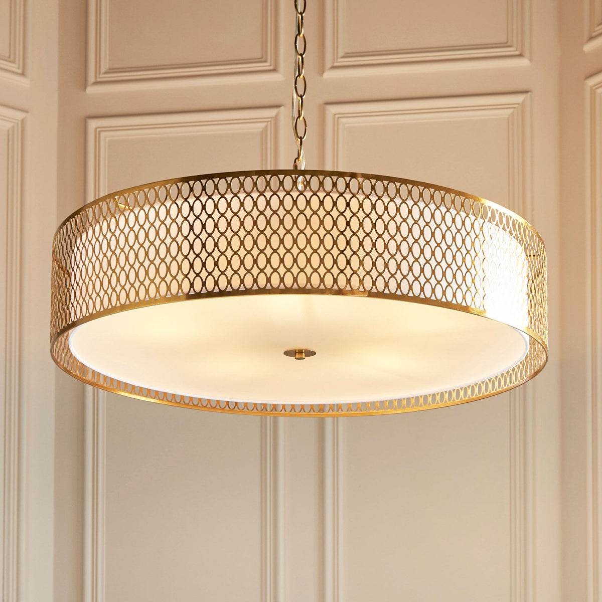 Cordero 5lt Grand Pendant in Gold with White Inner Shade