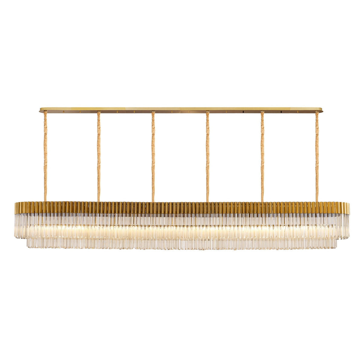 Kentisbeare 3000mm Linear Chandelier in Brass & Cognac Glass