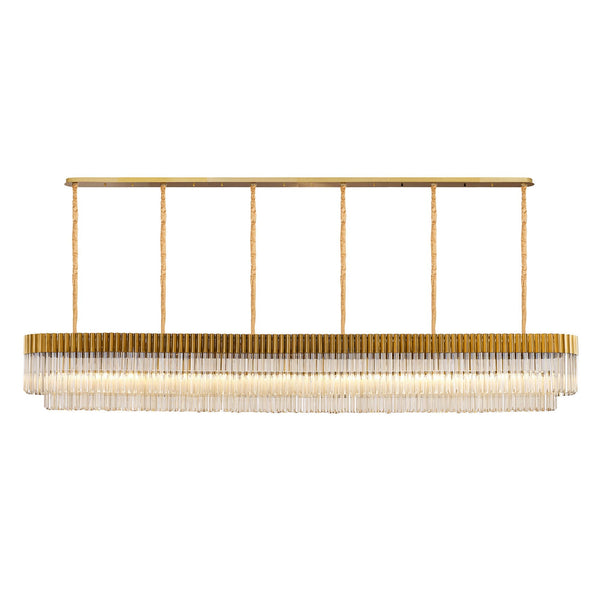 Kentisbeare 3000mm Linear Chandelier in Brass & Cognac Glass