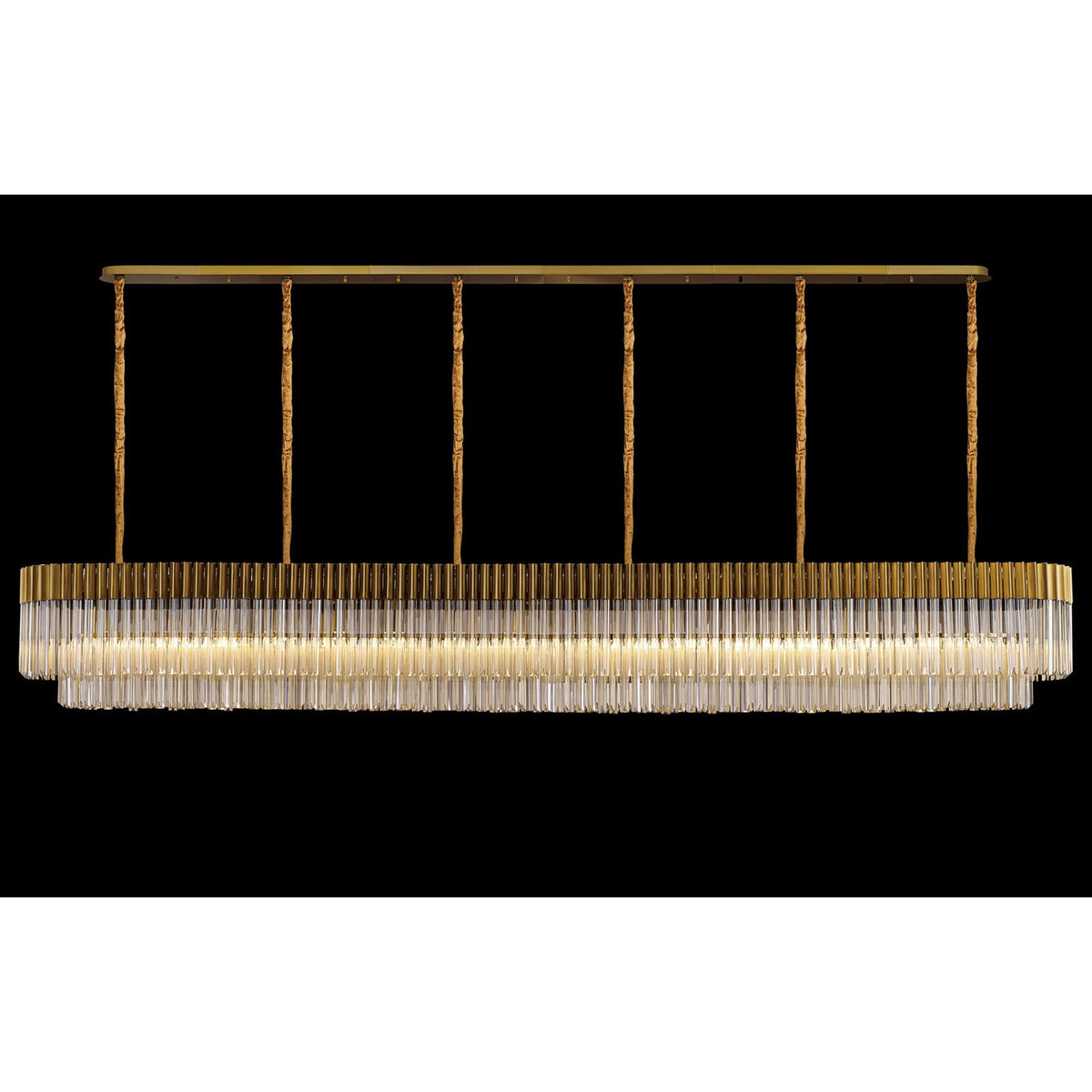 Kentisbeare 3000mm Linear Chandelier in Brass & Cognac Glass