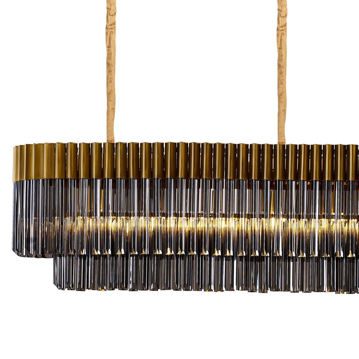 Kentisbeare 3000mm Linear Chandelier in Brass & Smoked Glass