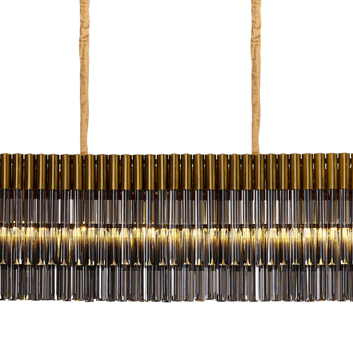 Kentisbeare 3000mm Linear Chandelier in Brass & Smoked Glass