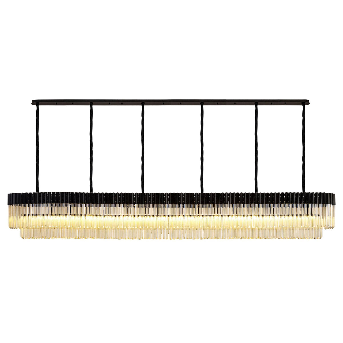 Kentisbeare 3000mm Linear Chandelier in Matt Black & Cognac Glass