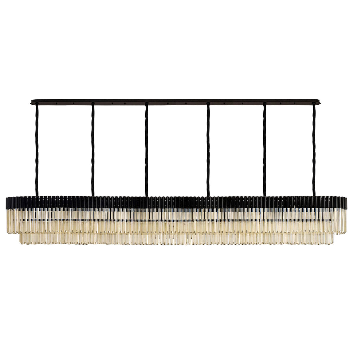 Kentisbeare 3000mm Linear Chandelier in Matt Black & Cognac Glass