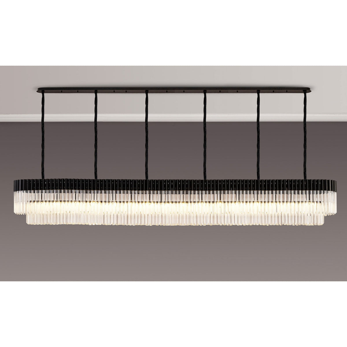 Kentisbeare 3000mm Linear Chandelier in Matt Black & Clear Glass