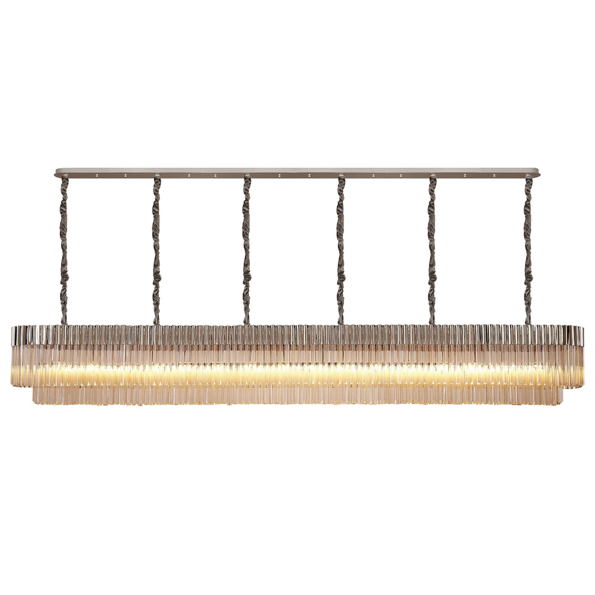 Kentisbeare 3000mm Linear Chandelier in Polished Nickel & Cognac Glass