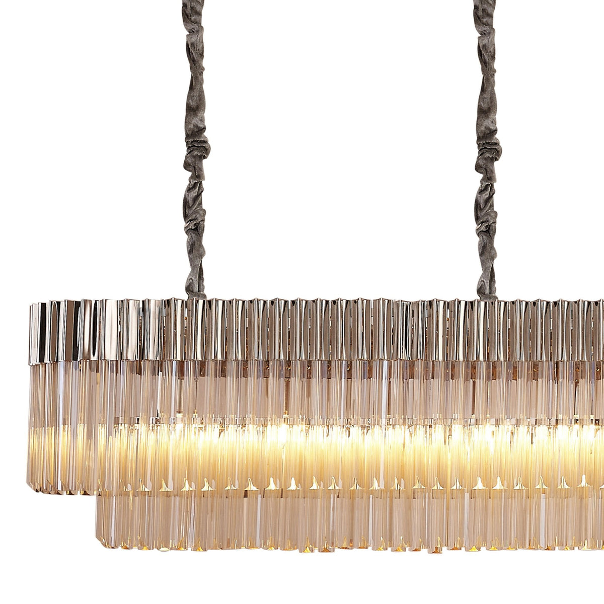 Kentisbeare 3000mm Linear Chandelier in Polished Nickel & Cognac Glass