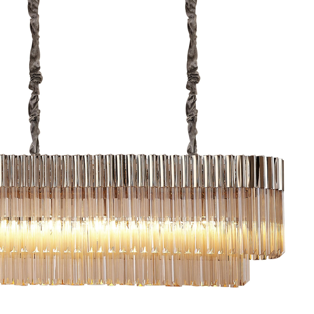 Kentisbeare 3000mm Linear Chandelier in Polished Nickel & Cognac Glass