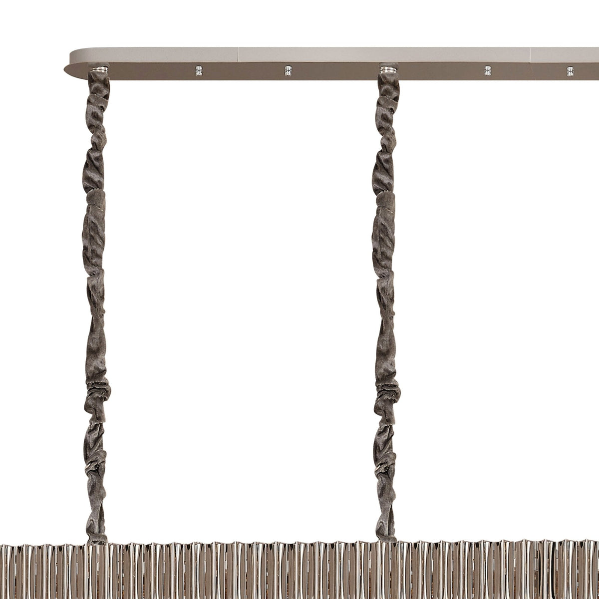 Close-up of the top part of the chandelier, showing the hanging chains.