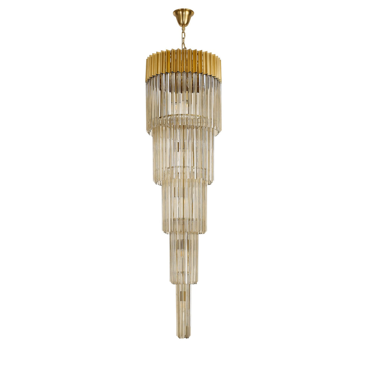 Kentisbeare 500mm 5 Tier 18 Lamp Chandelier in Brass & Cognac Glass