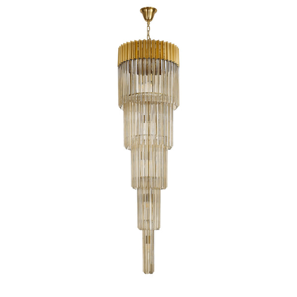 Kentisbeare 500mm 5 Tier 18 Lamp Chandelier in Brass & Cognac Glass