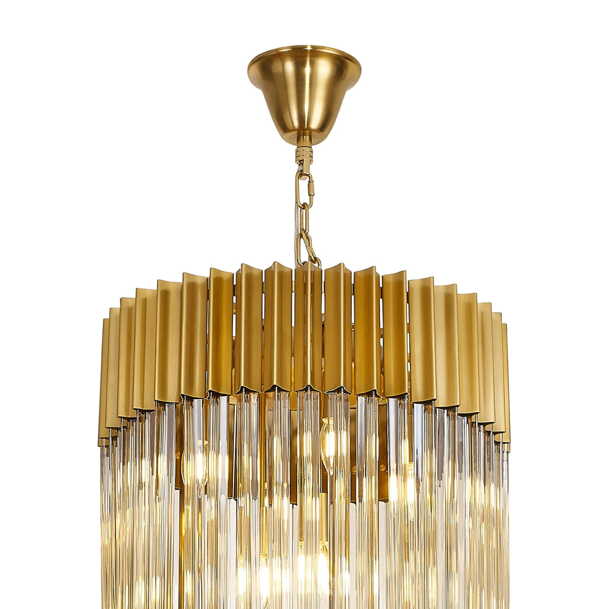 Kentisbeare 500mm 5 Tier 18 Lamp Chandelier in Brass & Cognac Glass