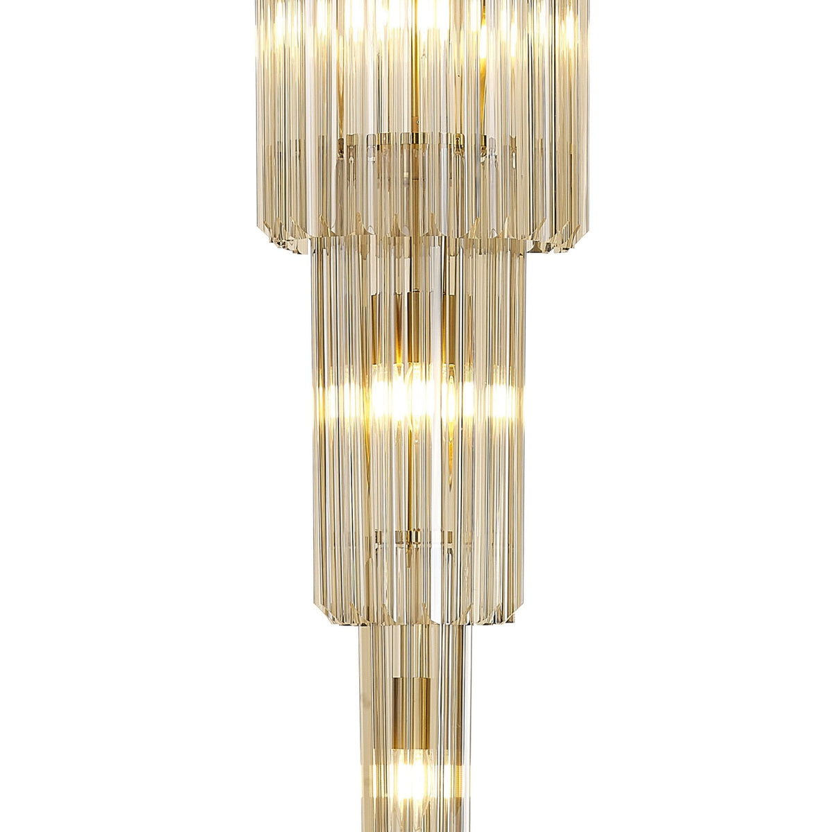 Kentisbeare 500mm 5 Tier 18 Lamp Chandelier in Brass & Cognac Glass