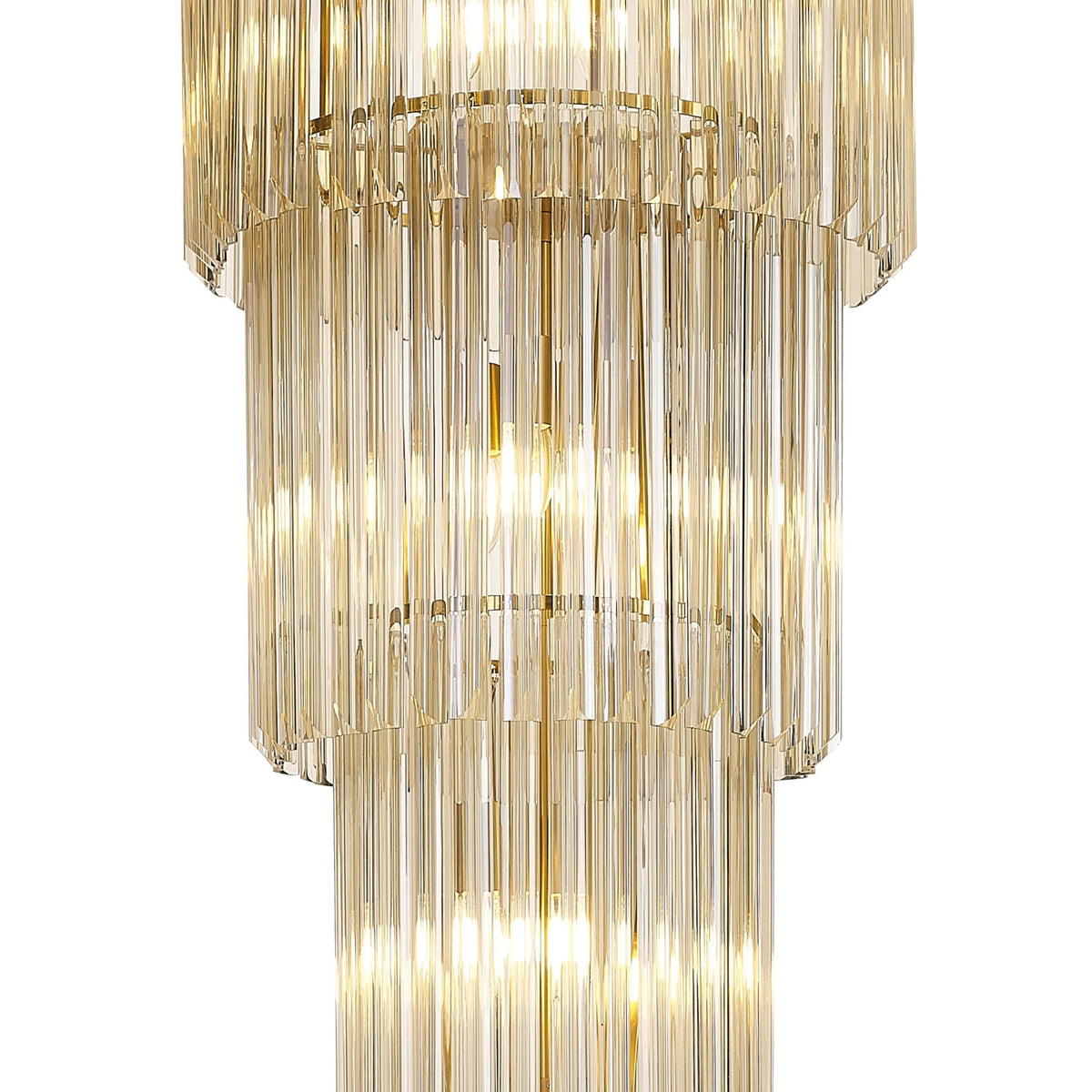 Kentisbeare 500mm 5 Tier 18 Lamp Chandelier in Brass & Cognac Glass
