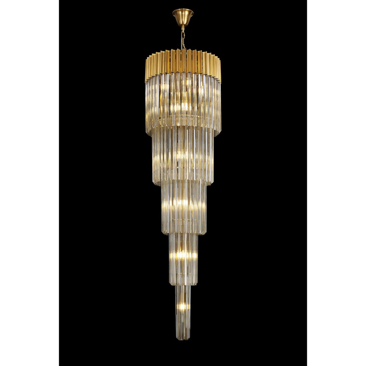 Kentisbeare 500mm 5 Tier 18 Lamp Chandelier in Brass & Cognac Glass