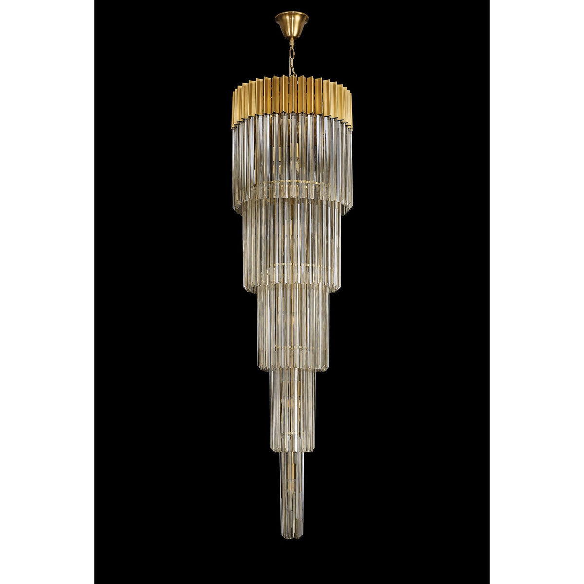 Kentisbeare 500mm 5 Tier 18 Lamp Chandelier in Brass & Cognac Glass
